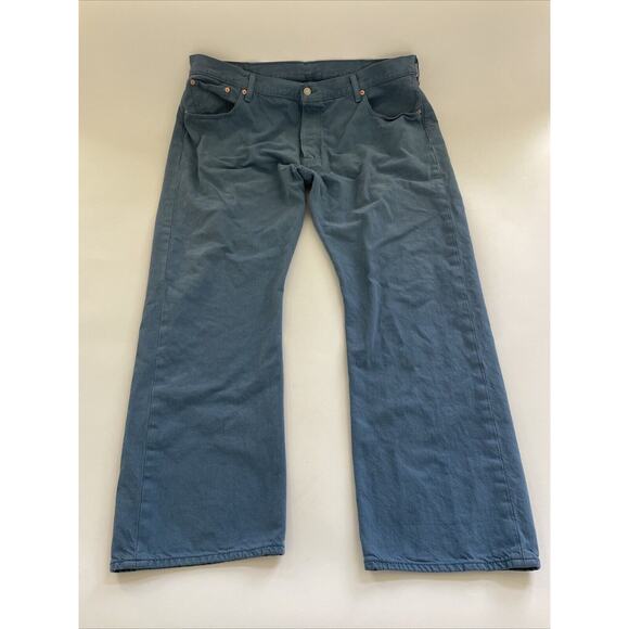 Levis 501 Jeans Mens 42x30 Button Fly Unique Blue Denim Color Workwear - Picture 1 of 10